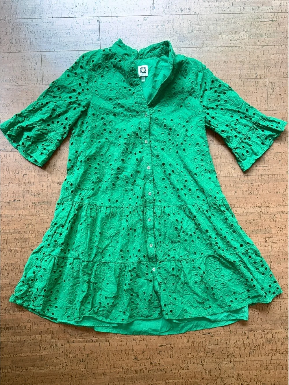 Anne Klein Green Eyelet Tiered Midi Dress Size S - Picture 2 of 7